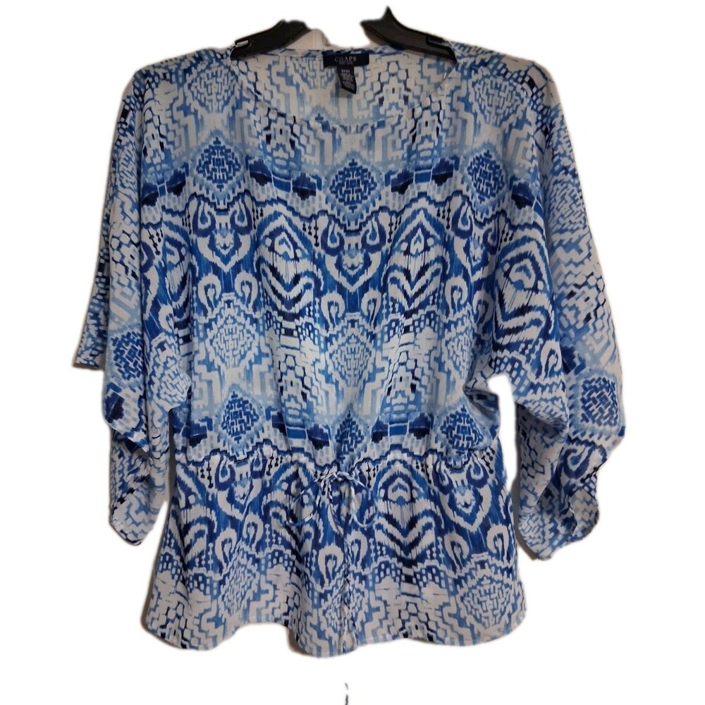 Women's Chaps 3/4 Assymetrical Sleeve Sheer Blouse Top Size S